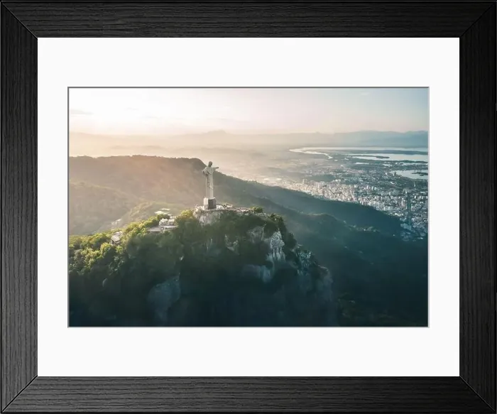 Framed Print : Aerial view of Christ the Redeemer Statue on top of Corcovado Mountain and downtown Rio - Rio de Janeiro, Brazil Framed Print : Aerial view of Christ the Redeemer Statue on top of Corcovado Mountain and downtown Rio - Rio de Janeiro, Brazil