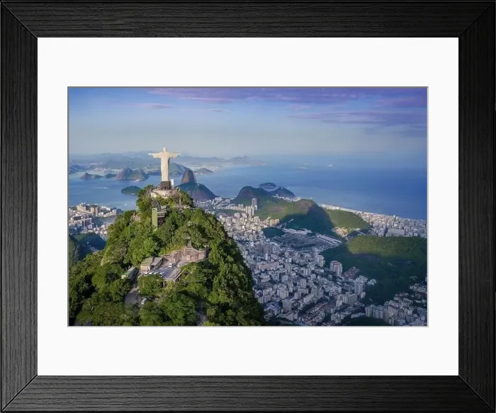 Framed Print : Aerial view of Christ the Redeemer Statue and Sugarloaf Mountain - Rio de Janeiro, Brazil Framed Print : Aerial view of Christ the Redeemer Statue and Sugarloaf Mountain - Rio de Janeiro, Brazil