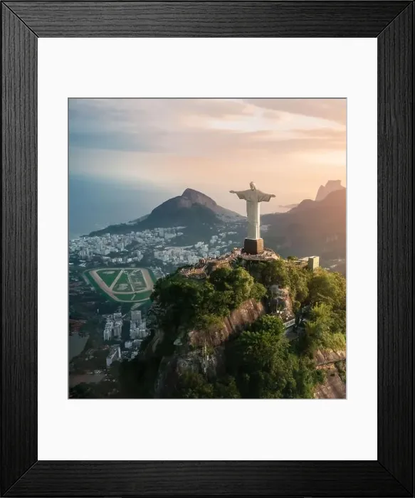 Framed Print : Aerial view of Christ the Redeemer Statue and Corcovado Mountain with Hipodromo da Gavea Framed Print : Aerial view of Christ the Redeemer Statue and Corcovado Mountain with Hipodromo da Gavea