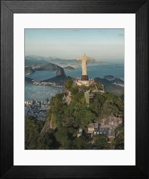 Framed Print : Aerial view of Christ the Redeemer Statue and Sugarloaf Mountain - Rio de Janeiro, Brazil Framed Print : Aerial view of Christ the Redeemer Statue and Sugarloaf Mountain - Rio de Janeiro, Brazil