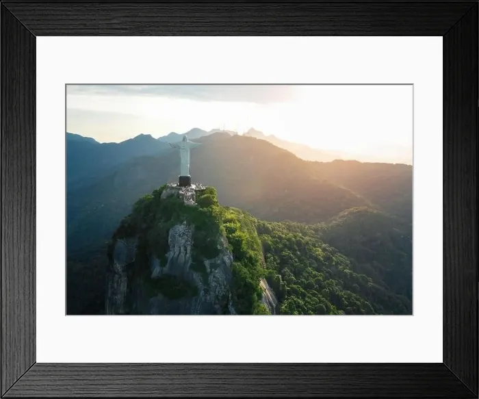 Framed Print : Aerial view of Christ the Redeemer Statue on top of Corcovado Mountain at sunset - Rio de Janeiro, Brazil Framed Print : Aerial view of Christ the Redeemer Statue on top of Corcovado Mountain at sunset - Rio de Janeiro, Brazil
