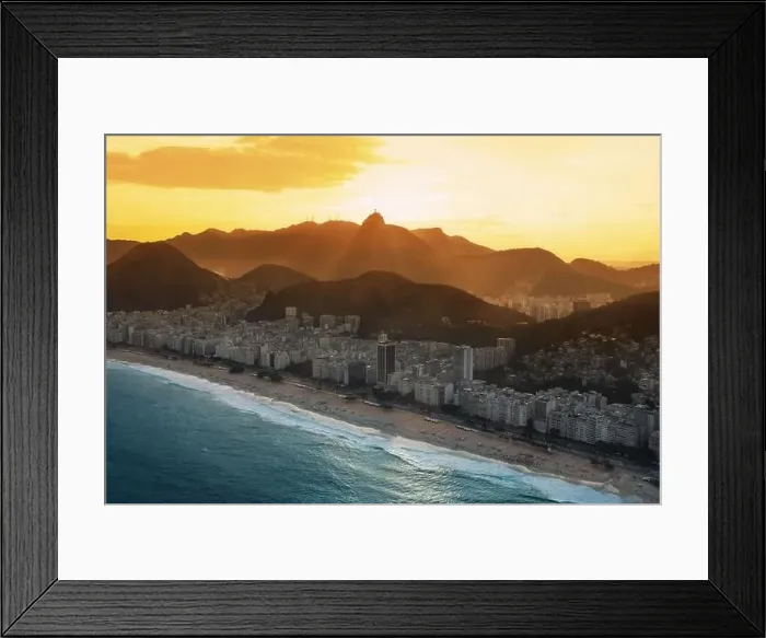 Framed Print : Aerial view of Copacabana at sunset with Corcovado Mountain - Rio de Janeiro, Brazil Framed Print : Aerial view of Copacabana at sunset with Corcovado Mountain - Rio de Janeiro, Brazil