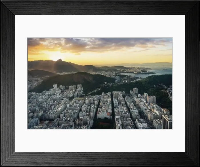 Framed Print : Aerial view of Copacabana at sunset with Corcovado Mountain - Rio de Janeiro, Brazil Framed Print : Aerial view of Copacabana at sunset with Corcovado Mountain - Rio de Janeiro, Brazil