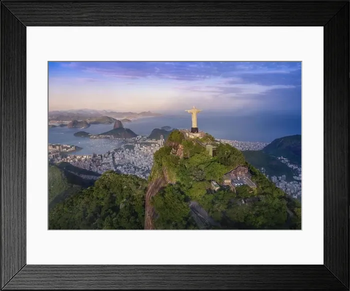 Framed Print : Aerial view of Rio with Corcovado Mountain, Sugarloaf Mountain and Guanabara Bay at sunset - Rio de Janeiro, Brazil Framed Print : Aerial view of Rio with Corcovado Mountain, Sugarloaf Mountain and Guanabara Bay at sunset - Rio de Janeiro, Brazil