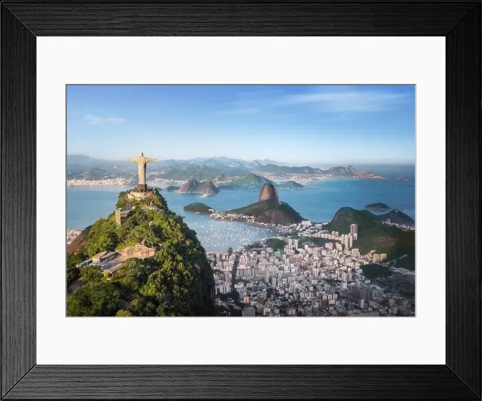 Framed Print : Aerial view of Rio with Corcovado Mountain, Sugarloaf Mountain and Guanabara Bay - Rio de Janeiro, Brazil Framed Print : Aerial view of Rio with Corcovado Mountain, Sugarloaf Mountain and Guanabara Bay - Rio de Janeiro, Brazil