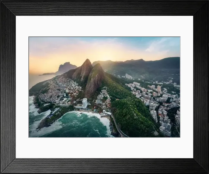 Framed Print : Aerial view of Dois Irmaos Mountain (Morro Dois Irmaos) with Vidigal and Leblon at sunset - Rio de Janeiro, Brazil Framed Print : Aerial view of Dois Irmaos Mountain (Morro Dois Irmaos) with Vidigal and Leblon at sunset - Rio de Janeiro, Brazil
