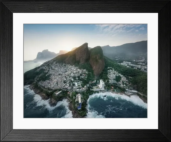 Framed Print : Aerial view of Dois Irmaos Mountain (Morro Dois Irmaos) with Vidigal Favela - Rio de Janeiro, Brazil Framed Print : Aerial view of Dois Irmaos Mountain (Morro Dois Irmaos) with Vidigal Favela - Rio de Janeiro, Brazil