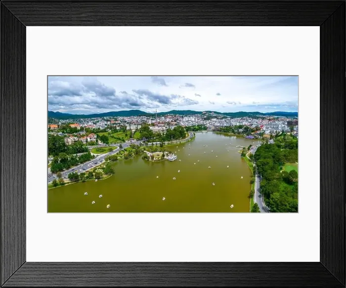 Framed Print : Aerial view of Da Lat city beautiful tourism destination in central highlands Vietnam