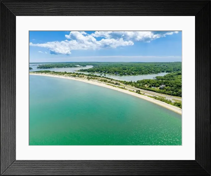 Framed Print : aerial view of Foster Memorial Beach and area Framed Print : aerial view of Foster Memorial Beach and area