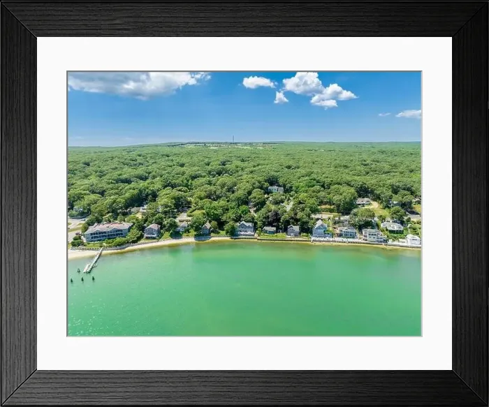 Framed Print : aerial view of water front properties on noyac road Framed Print : aerial view of water front properties on noyac road