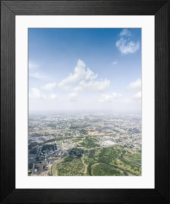Framed Print : birds eye view of cityscape on sunny day. residential neighborhood near green park. vertical aerial panorama Framed Print : birds eye view of cityscape on sunny day. residential neighborhood near green park. vertical aerial panorama