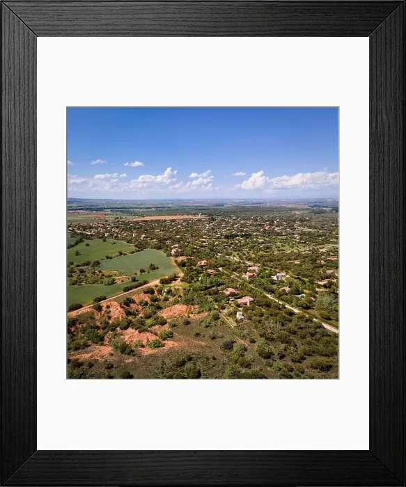 Framed Print : aerial view of an urbanization of country houses with symmetrical streets. Riaza Segovia Framed Print : aerial view of an urbanization of country houses with symmetrical streets. Riaza Segovia