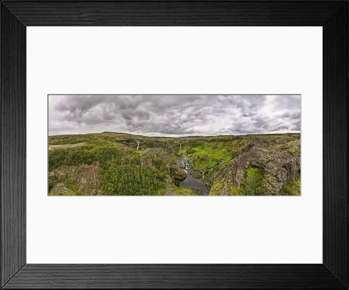 Framed Print : Drone view at the waterfalls of Gjain on Iceland Framed Print : Drone view at the waterfalls of Gjain on Iceland