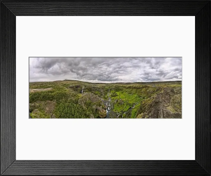 Framed Print : Drone view at the waterfalls of Gjain on Iceland Framed Print : Drone view at the waterfalls of Gjain on Iceland