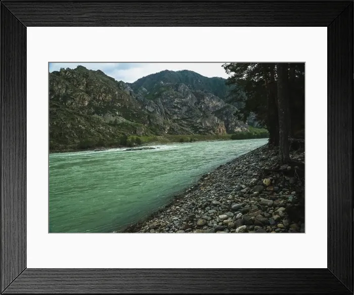 Framed Print : Landscape of mountains and river in summer. Panorama Framed Print : Landscape of mountains and river in summer. Panorama