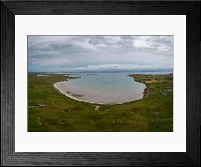 Framed Print : Drone panorama of Elly Bay Beach on the Mullet Peninsula of Ireland at low tide
