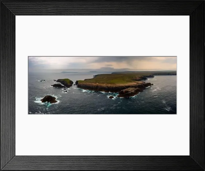 Framed Print : A drone panorama of the cliffs of Erris Head on the northern tip of the Mullet Peninsula in County Mayo under a stormy Framed Print : A drone panorama of the cliffs of Erris Head on the northern tip of the Mullet Peninsula in County Mayo under a stormy