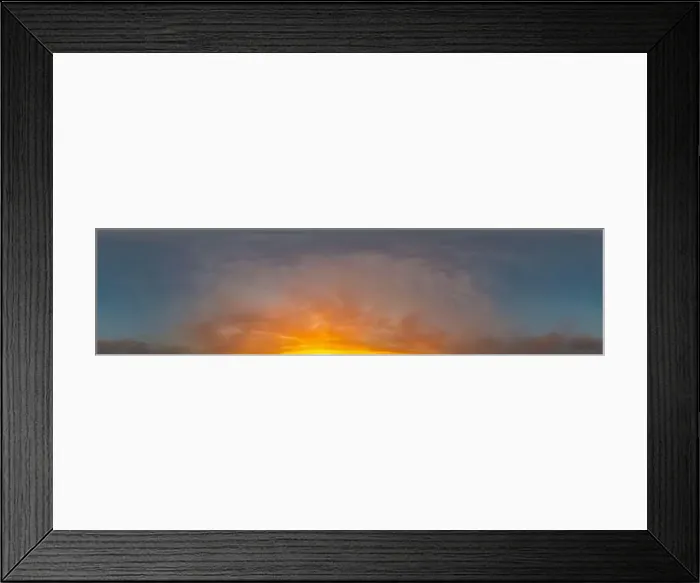 Framed Print : Golden glowing sunset sky panorama with Cirrus clouds Framed Print : Golden glowing sunset sky panorama with Cirrus clouds