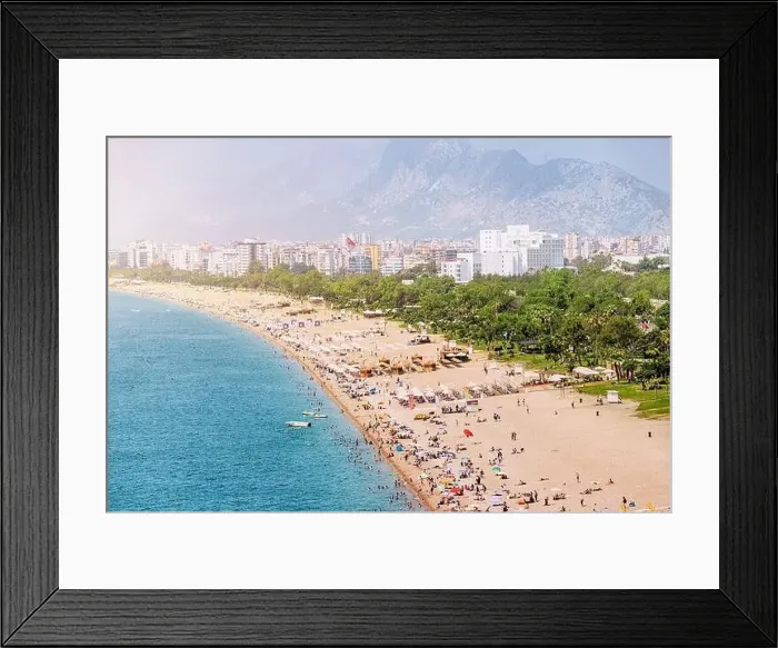 Framed Print : Crowded Antalya city Konyaalti beach with hundreds of vacationers and tourists resting Framed Print : Crowded Antalya city Konyaalti beach with hundreds of vacationers and tourists resting