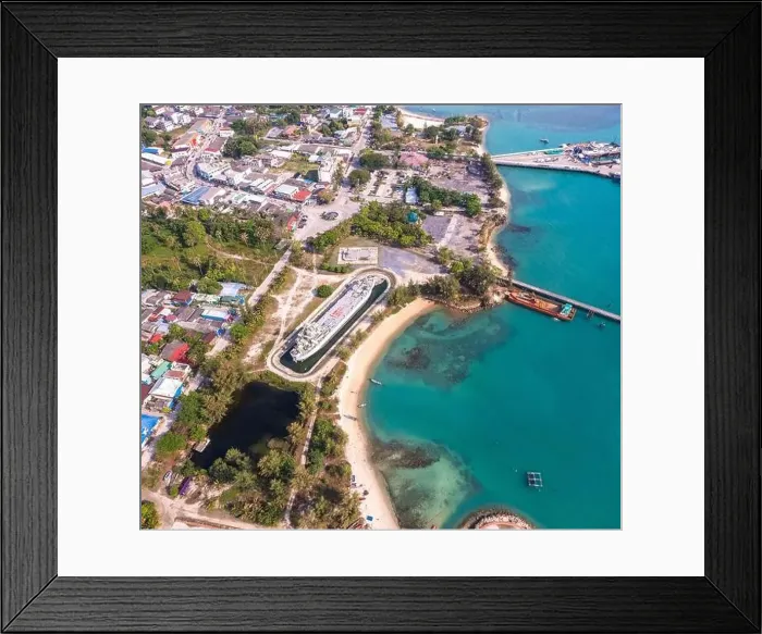 Framed Print : Aerial view of Thong Sala pier, boat and koh Tae Nai in koh Phangan, Thailand Framed Print : Aerial view of Thong Sala pier, boat and koh Tae Nai in koh Phangan, Thailand