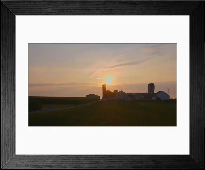 Framed Print : Sunrise Looking over an Amish Farm with Farm House Barn and Silos Framed Print : Sunrise Looking over an Amish Farm with Farm House Barn and Silos