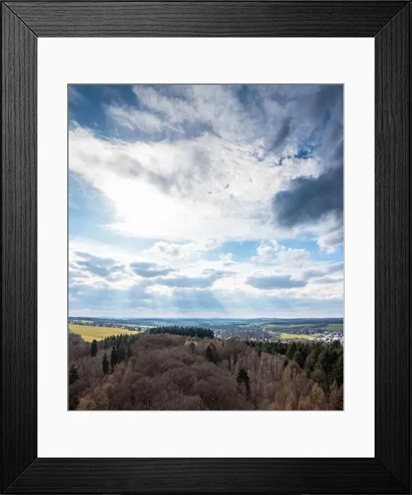 Framed Print : Aerial view over forests and meadows of Westerwald, Altenkirchen, Germany Framed Print : Aerial view over forests and meadows of Westerwald, Altenkirchen, Germany