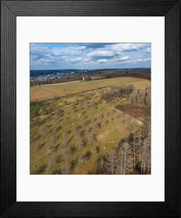 Framed Print : Aerial view over forests and meadows of Westerwald, Altenkirchen, Germany Framed Print : Aerial view over forests and meadows of Westerwald, Altenkirchen, Germany