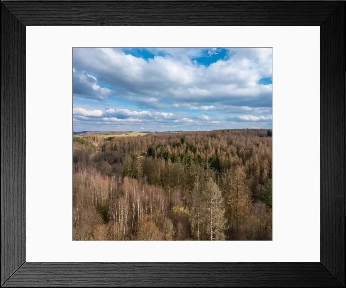 Framed Print : Aerial view over forests and meadows of Westerwald, Altenkirchen, Germany Framed Print : Aerial view over forests and meadows of Westerwald, Altenkirchen, Germany