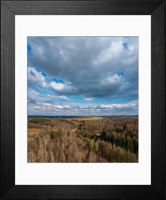 Framed Print : Aerial view over forests and meadows of Westerwald, Altenkirchen, Germany Framed Print : Aerial view over forests and meadows of Westerwald, Altenkirchen, Germany