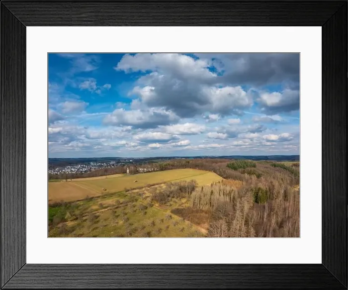 Framed Print : Aerial view over forests and meadows of Westerwald, Altenkirchen, Germany Framed Print : Aerial view over forests and meadows of Westerwald, Altenkirchen, Germany