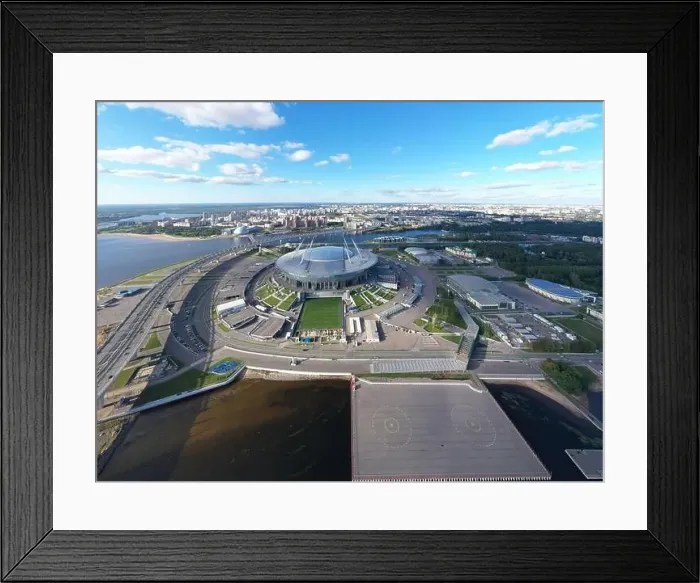 Framed Print : Russia, St.Petersburg, 01 September 2020: Drone point of view of new stadium Gazprom Arena Framed Print : Russia, St.Petersburg, 01 September 2020: Drone point of view of new stadium Gazprom Arena