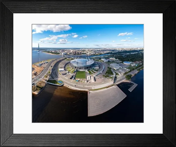 Framed Print : Russia, St.Petersburg, 01 September 2020: Drone point of view of new stadium Gazprom Arena Framed Print : Russia, St.Petersburg, 01 September 2020: Drone point of view of new stadium Gazprom Arena