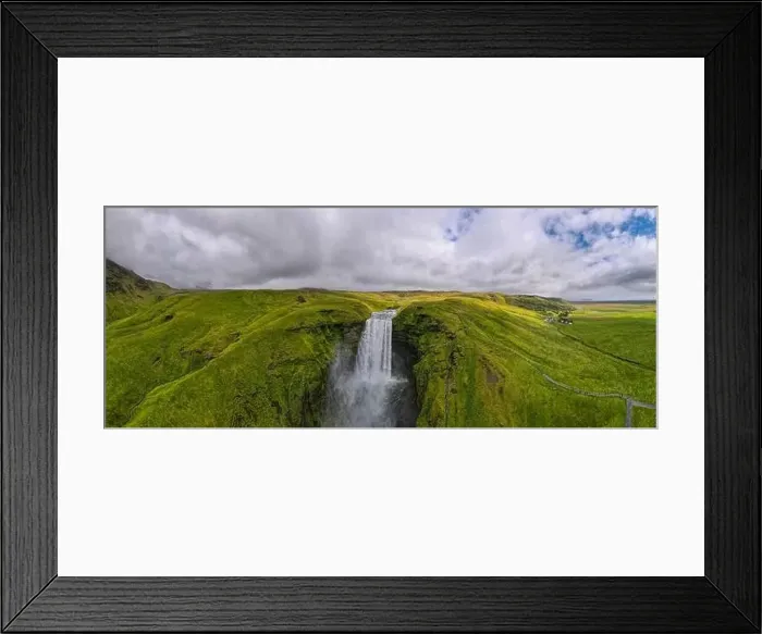 Framed Print : Drone view at Skogafoss waterfall on iceland Framed Print : Drone view at Skogafoss waterfall on iceland
