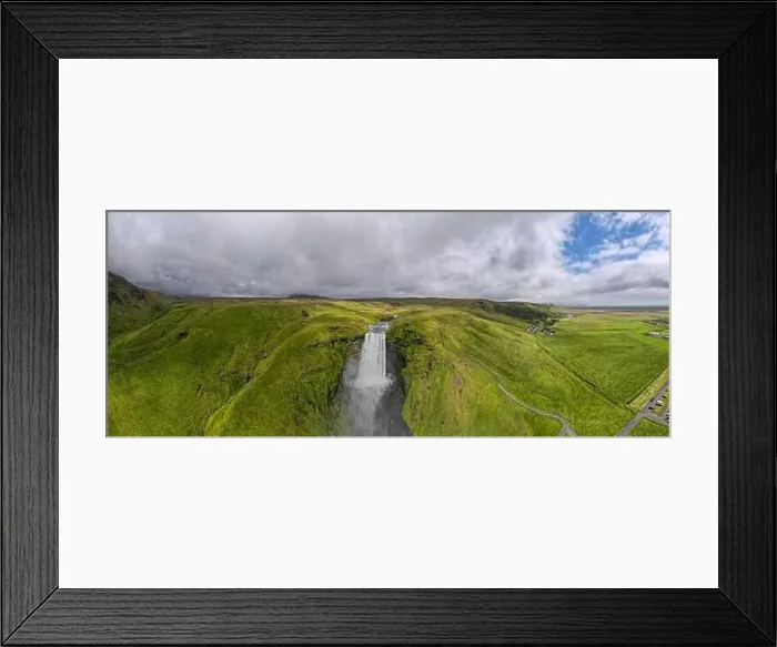 Framed Print : Drone view at Skogafoss waterfall on iceland Framed Print : Drone view at Skogafoss waterfall on iceland