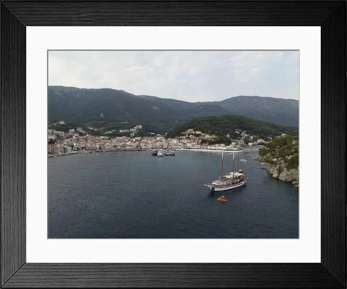 Framed Print : Aerial View Pirate Ships Near Island Of Panagia In Famous Tourist Destination Parga Town The Greek Caribbean Of Epirus Framed Print : Aerial View Pirate Ships Near Island Of Panagia In Famous Tourist Destination Parga Town The Greek Caribbean Of Epirus