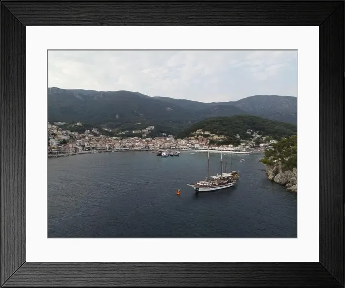 Framed Print : Aerial View Pirate Ships Near Island Of Panagia In Famous Tourist Destination Parga Town The Greek Caribbean Of Epirus Framed Print : Aerial View Pirate Ships Near Island Of Panagia In Famous Tourist Destination Parga Town The Greek Caribbean Of Epirus