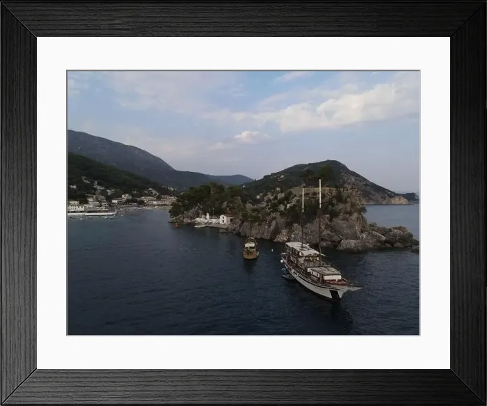Framed Print : Aerial View Pirate Ships Near Island Of Panagia In Famous Tourist Destination Parga Town The Greek Caribbean Of Epirus Framed Print : Aerial View Pirate Ships Near Island Of Panagia In Famous Tourist Destination Parga Town The Greek Caribbean Of Epirus