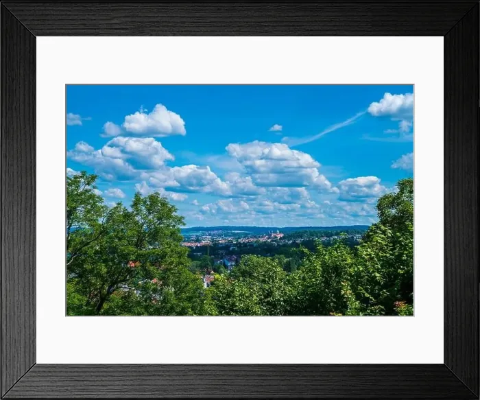 Framed Print : Germany, Weingarten monastery city skyline houses aerial panorama view near ravensburg Framed Print : Germany, Weingarten monastery city skyline houses aerial panorama view near ravensburg