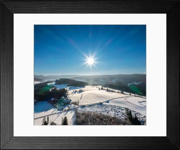 Framed Print : Snow-covered landscape at Christmas time in Hinterzarten in the Upper Black Forest, Germany