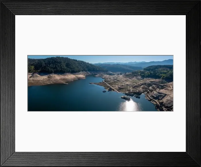Framed Print : Panorama drone view of the ghost town of Aceredo in the Alto Lindoso reservoir Framed Print : Panorama drone view of the ghost town of Aceredo in the Alto Lindoso reservoir