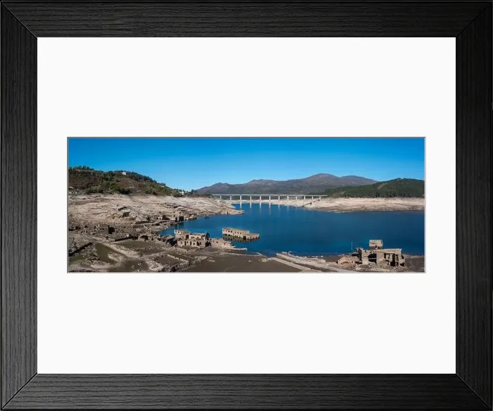 Framed Print : Panorama drone view of the ghost town of Aceredo in the Alto Lindoso reservoir Framed Print : Panorama drone view of the ghost town of Aceredo in the Alto Lindoso reservoir
