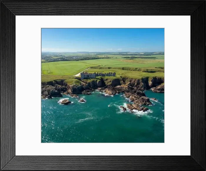 Framed Print : Drone view of Slains Castle and the wild coast of Aberdeenshire Framed Print : Drone view of Slains Castle and the wild coast of Aberdeenshire
