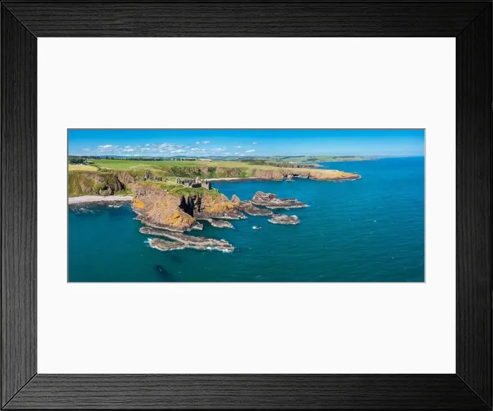Framed Print : Panorama drone view of Dunnottar Castle and the wild coast of Aberdeenshire