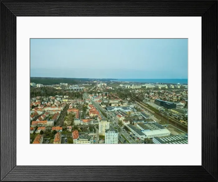 Framed Print : Aerial view from above Drone public transport scene in Gdansk Framed Print : Aerial view from above Drone public transport scene in Gdansk