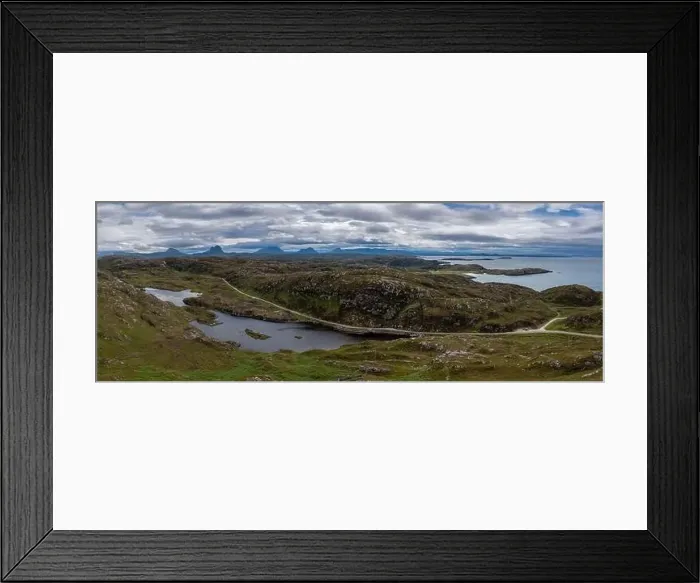 Framed Print : Panorama landscape on the North Coast 500 scenic drive in the Scottish Higlands near Lochniver Framed Print : Panorama landscape on the North Coast 500 scenic drive in the Scottish Higlands near Lochniver