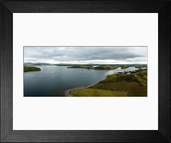 Framed Print : drone panorama landscape of Rosmoney Pier and marina and the drumlin islands of Clew Bay Framed Print : drone panorama landscape of Rosmoney Pier and marina and the drumlin islands of Clew Bay
