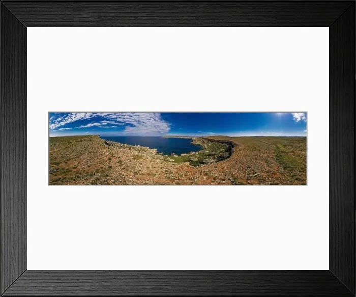 Framed Print : 360 wide angle drone shot of seascape and landscape Framed Print : 360 wide angle drone shot of seascape and landscape