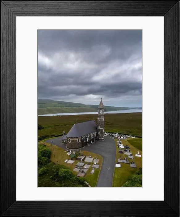 Framed Print : Money Beg, Ireland - 12 July, 2022: aerial view of the Sacred Heart Catholic Church in Money Beg Framed Print : Money Beg, Ireland - 12 July, 2022: aerial view of the Sacred Heart Catholic Church in Money Beg