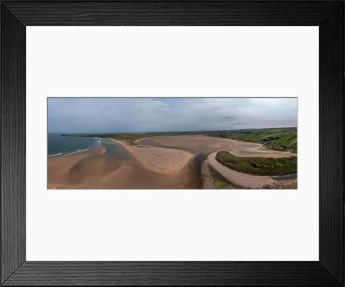 Framed Print : A panorama drone landscape view of the beautiful golden sand beach at Lacken Strand on the coast of North Mayo in Framed Print : A panorama drone landscape view of the beautiful golden sand beach at Lacken Strand on the coast of North Mayo in