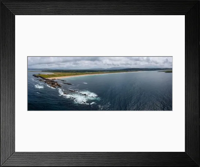 Framed Print : A panorama aerial view of the golden sand beach and turquoise waters of the beach at Narin-Portnoo Framed Print : A panorama aerial view of the golden sand beach and turquoise waters of the beach at Narin-Portnoo